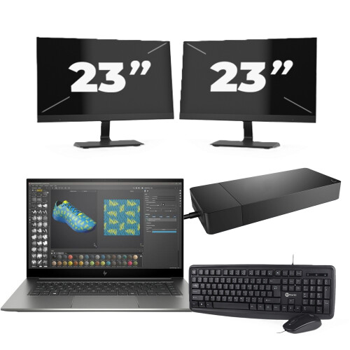 Refurbished HP ZBook Studio G7 - Intel Core i7-10e Generatie - 15 inch - 16GB RAM - 256GB SSD - Windows 11 + 2x 23 inch Monitor Tweedehands
