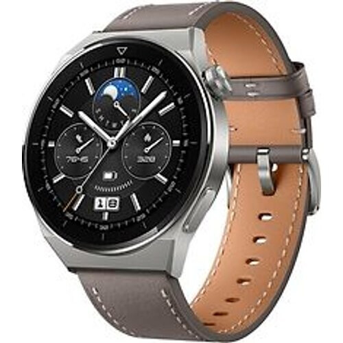 Refurbished Huawei Watch GT 3 Pro 46 mm titanium met leren bandje bruin Tweedehands