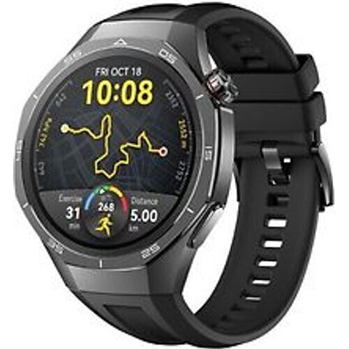 Refurbished Huawei Watch GT 5 Pro 46 mm roestvrij stalen kast zwart met fluorelastomeer bandje zwart Tweedehands