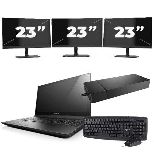 Refurbished Lenovo B50-70 - Intel Core i3-4e Generatie - 15 inch - 8GB RAM - 256GB SSD - Windows 11 Home + 3x 23 inch Monitor Tweedehands