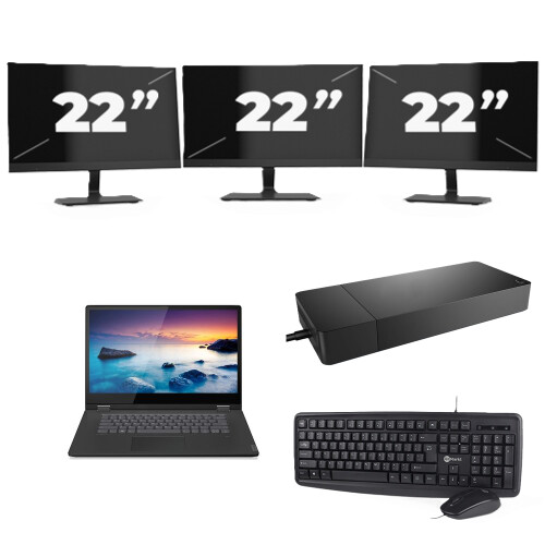 Refurbished Lenovo IdeaPad C340-15IIL - Intel Core i7-10e Generatie - 15 inch - 16GB RAM - 256GB SSD - Windows 11 Home + 3x 22 inch Monitor Tweedehands