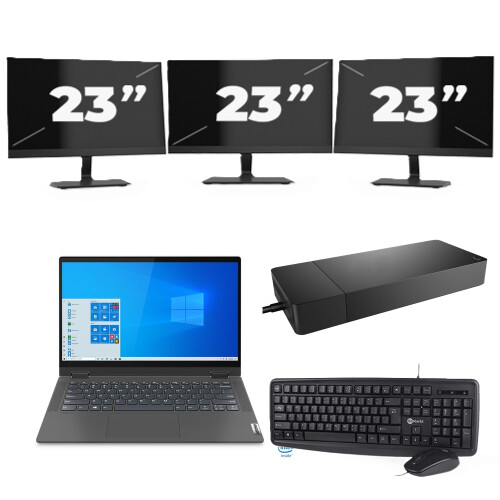 Refurbished Lenovo IdeaPad Flex 5 14ITL05 - Intel Core i3-11e Generatie - 14 inch - 16GB RAM - 256GB SSD - Windows 11 Home + 3x 23 inch Monitor Tweedehands