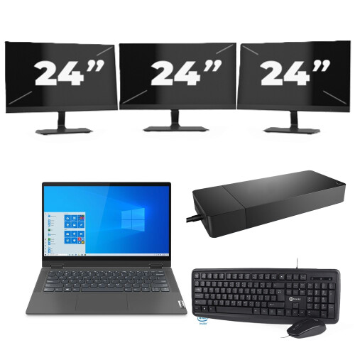 Refurbished Lenovo IdeaPad Flex 5 14ITL05 - Intel Core i3-11e Generatie - 14 inch - 16GB RAM - 256GB SSD - Windows 11 Home + 3x 24 inch Monitor Tweedehands