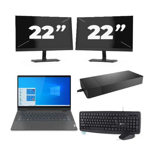 Refurbished Lenovo IdeaPad Flex 5 14ITL05 - Intel Core i3-11e Generatie - 14 inch - 16GB RAM - 256GB SSD - Windows 11 Home + 2x 22 inch Monitor Tweedehands