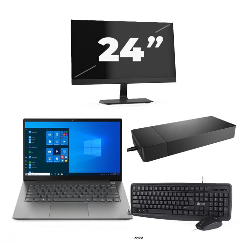 Refurbished Lenovo ThinkBook 14 G3 ACL - AMD Ryzen 7 5700U - 14 inch - 16GB RAM - 256GB SSD - Windows 11 Home + 1x 24 inch Monitor Tweedehands
