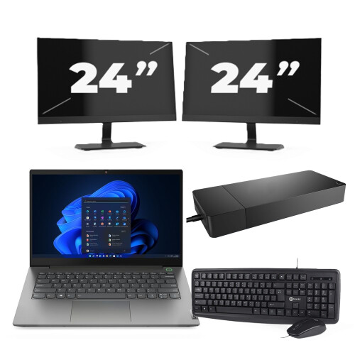 Refurbished Lenovo ThinkBook 14 G4 + IAP - Intel Core i5-12e Generatie - 14 inch - 16GB RAM - 256GB SSD - Windows 11 Home + 2x 24 inch Monitor Tweedehands