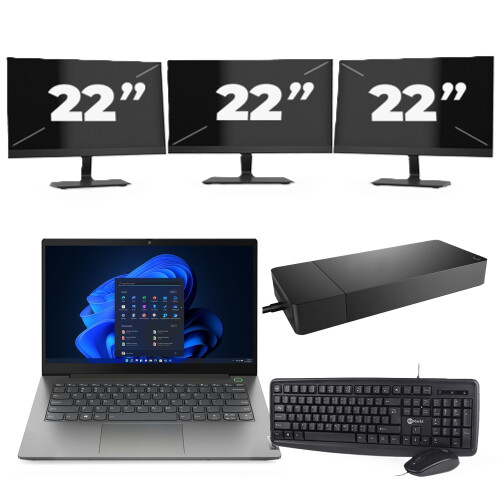 Refurbished Lenovo ThinkBook 14 G4 + IAP - Intel Core i5-12e Generatie - 14 inch - 16GB RAM - 256GB SSD - Windows 11 Home + 3x 22 inch Monitor Tweedehands