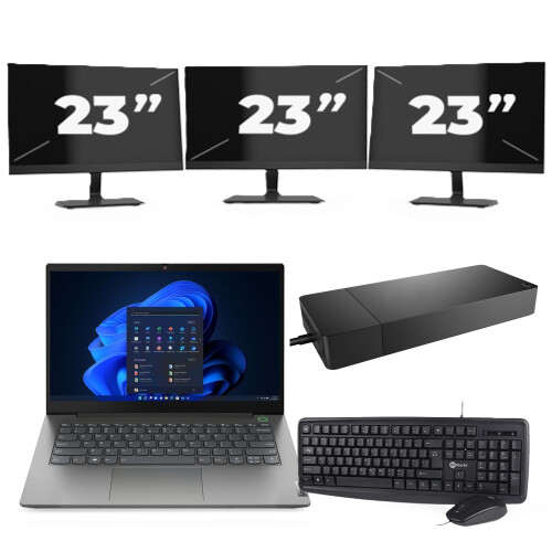 Refurbished Lenovo ThinkBook 14 G4 + IAP - Intel Core i5-12e Generatie - 14 inch - 16GB RAM - 256GB SSD - Windows 11 Home + 3x 23 inch Monitor Tweedehands