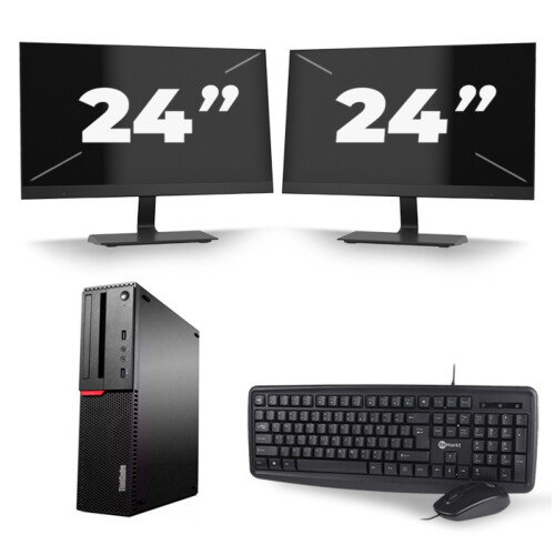 Refurbished Lenovo ThinkCentre M700 SFF - Intel Core i5-6e Generatie - 8GB RAM - 256GB SSD - Windows 11 + 2x 24 inch Monitor Tweedehands