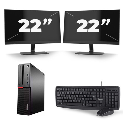 Refurbished Lenovo ThinkCentre M700 SFF - Intel Core i5-6e Generatie - 8GB RAM - 256GB SSD - Windows 11 + 2x 22 inch Monitor Tweedehands
