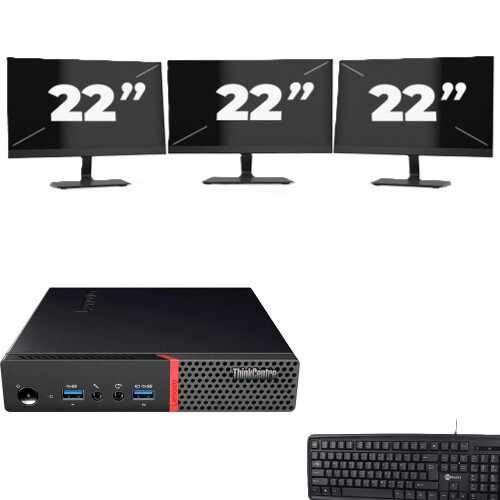 Refurbished Lenovo ThinkCentre M700 USFF - Intel Core i7-6e Generatie - 8GB RAM - 256GB SSD - Windows 11 + 3x 22 inch Monitor Tweedehands