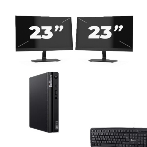Refurbished Lenovo ThinkCentre M70q USFF - Intel Core i5-10e Generatie - 8GB RAM - 256GB SSD - Windows 11 + 2x 23 inch Monitor Tweedehands