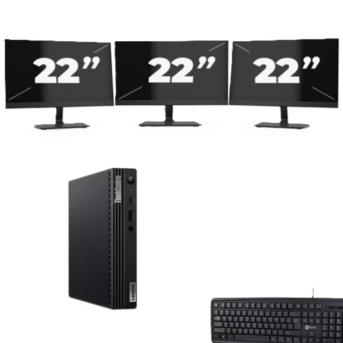 Refurbished Lenovo ThinkCentre M70q USFF - Intel Core i5-10e Generatie - 8GB RAM - 256GB SSD - Windows 11 + 3x 22 inch Monitor Tweedehands