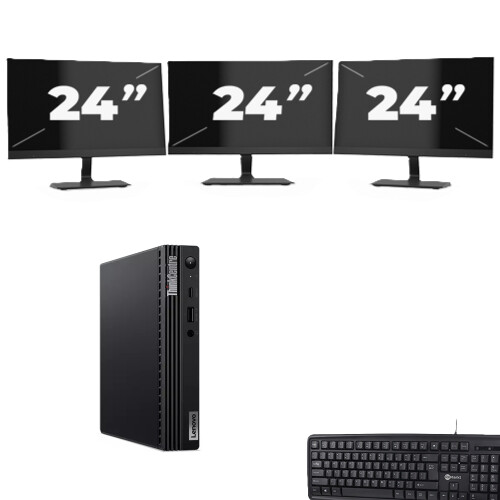 Refurbished Lenovo ThinkCentre M70q USFF - Intel Core i5-10e Generatie - 8GB RAM - 256GB SSD - Windows 11 + 3x 24 inch Monitor Tweedehands