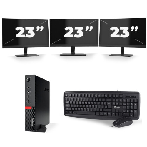 Refurbished Lenovo ThinkCentre M710q USFF - Intel Core i7-6e Generatie - 16GB RAM - 256GB SSD - Windows 11 + 3x 23 inch Monitor Tweedehands