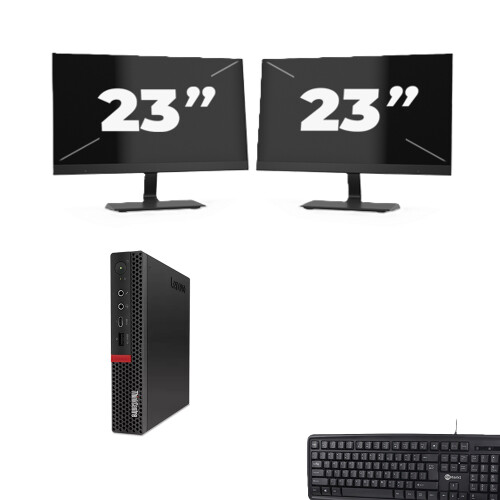 Refurbished Lenovo ThinkCentre M720q USFF - Intel Core i5-8e Generatie - 8GB RAM - 256GB SSD - Windows 11 + 2x 23 inch Monitor Tweedehands