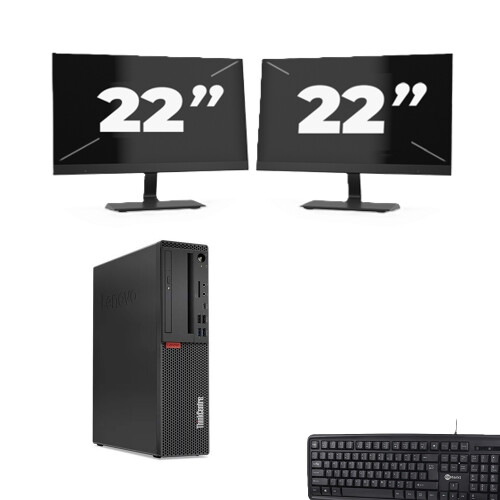 Refurbished Lenovo ThinkCentre M720s SFF - Intel Core i3-9e Generatie - 8GB RAM - 256GB SSD - Windows 11 + 2x 22 inch Monitor Tweedehands
