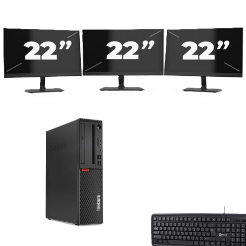 Refurbished Lenovo ThinkCentre M720s SFF - Intel Core i5-9e Generatie - 8GB RAM - 256GB SSD - Windows 11 + 3x 22 inch Monitor Tweedehands