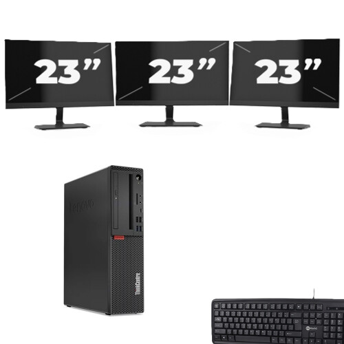 Refurbished Lenovo ThinkCentre M720s SFF - Intel Core i7-8e Generatie - 8GB RAM - 256GB SSD - Windows 11 + 3x 23 inch Monitor Tweedehands