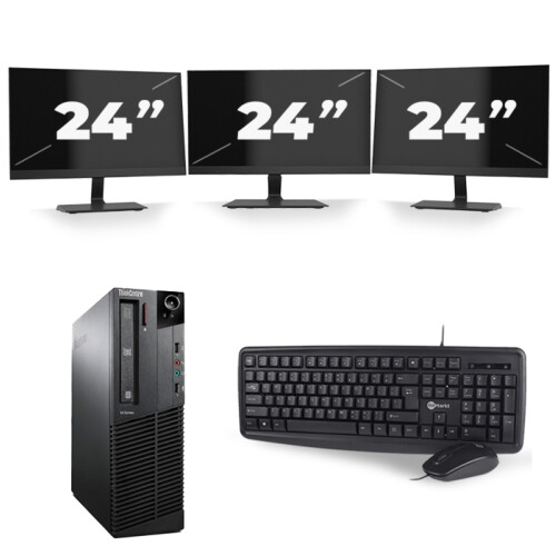 Refurbished Lenovo ThinkCentre M92P SFF - Intel Core i5-3e Generatie - 8GB RAM - 256GB SSD - Windows 10 + 3x 24 inch Monitor Tweedehands