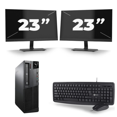 Refurbished Lenovo ThinkCentre M92P SFF - Intel Core i5-3e Generatie - 8GB RAM - 256GB SSD - Windows 10 + 2x 23 inch Monitor Tweedehands