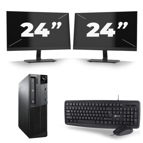 Refurbished Lenovo ThinkCentre M92P SFF - Intel Core i5-3e Generatie - 8GB RAM - 256GB SSD - Windows 10 + 2x 24 inch Monitor Tweedehands