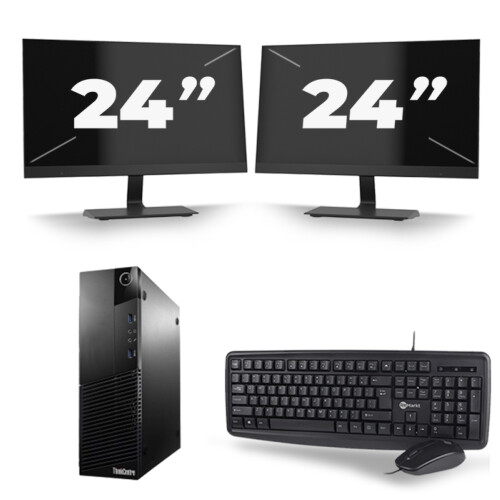 Refurbished Lenovo ThinkCentre M93p USFF - Intel Core i5-4e Generatie - 8GB RAM - 256GB SSD - Windows 10 + 2x 24 inch Monitor Tweedehands