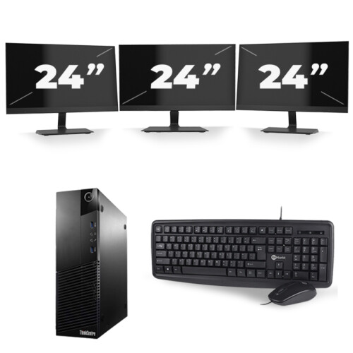 Refurbished Lenovo ThinkCentre M93p USFF - Intel Core i5-4e Generatie - 8GB RAM - 256GB SSD - Windows 10 + 3x 24 inch Monitor Tweedehands