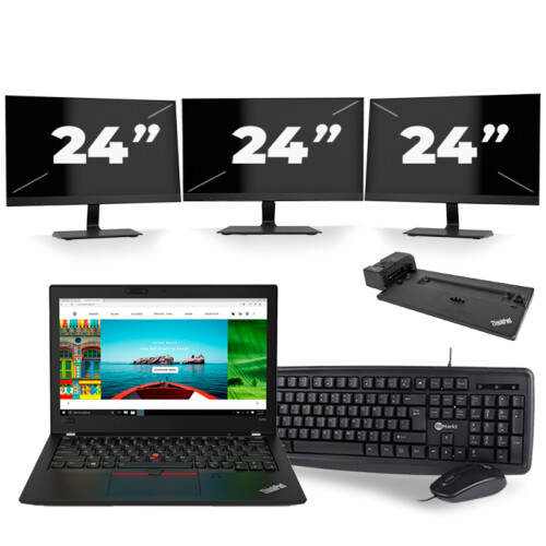 Refurbished Lenovo Thinkpad A285 - AMD Ryzen 5 2500U - 12 inch - 8GB RAM - 256GB SSD - Windows 10 + 3x 24 inch Monitor Tweedehands