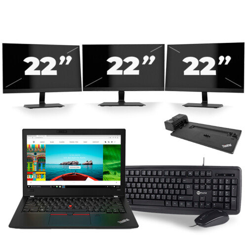 Refurbished Lenovo Thinkpad A285 - AMD Ryzen 5 2500U - 12 inch - 8GB RAM - 256GB SSD - Windows 10 + 3x 22 inch Monitor Tweedehands