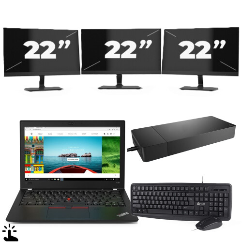 Refurbished Lenovo ThinkPad A285 - AMD Ryzen 5 2500U - 12 inch - Touch - 8GB RAM - 256GB SSD - Windows 11 Home + 3x 22 inch Monitor Tweedehands