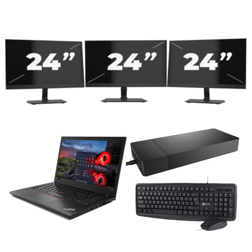 Refurbished Lenovo ThinkPad A485 - AMD Ryzen 5 2500U - 14 inch - 16GB RAM - 256GB SSD - Windows 11 Home + 3x 24 inch Monitor Tweedehands