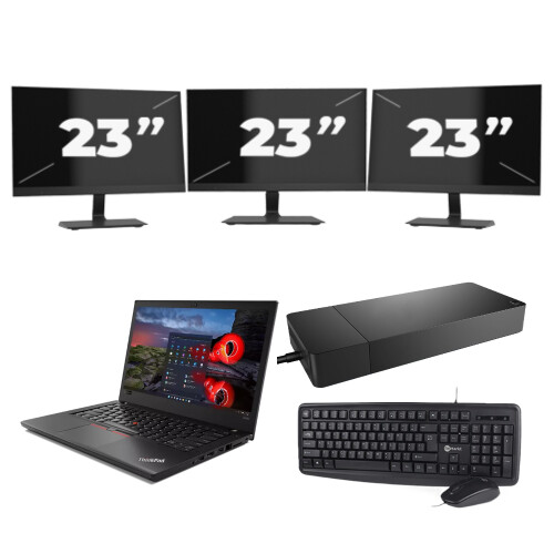 Refurbished Lenovo ThinkPad A485 - AMD Ryzen 5 2500U - 14 inch - 16GB RAM - 256GB SSD - Windows 11 Home + 3x 23 inch Monitor Tweedehands
