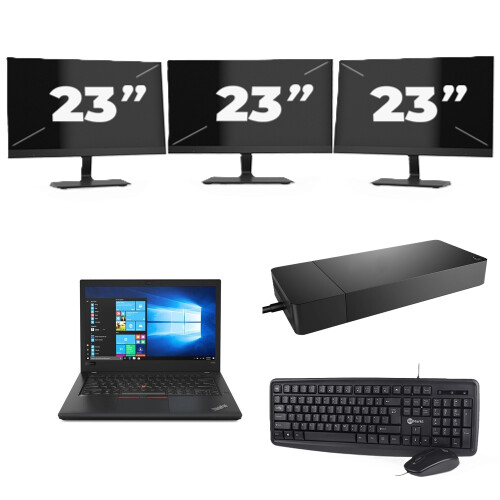 Refurbished Lenovo ThinkPad A485 - AMD Ryzen 5 2500U - 14 inch - 32GB RAM - 256GB SSD - Windows 11 Home + 3x 23 inch Monitor Tweedehands