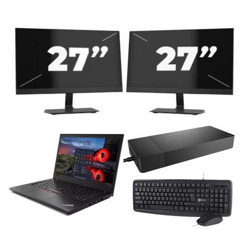 Refurbished Lenovo ThinkPad A485 - AMD Ryzen 5 2500U - 14 inch - 8GB RAM - 256GB SSD - Windows 11 Home + 2x 27 inch Monitor Tweedehands