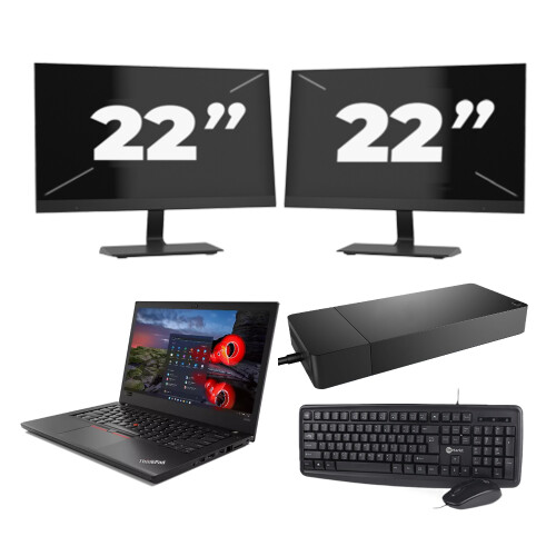 Refurbished Lenovo ThinkPad A485 - AMD Ryzen 5 2500U - 14 inch - 8GB RAM - 256GB SSD - Windows 11 Home + 2x 22 inch Monitor Tweedehands
