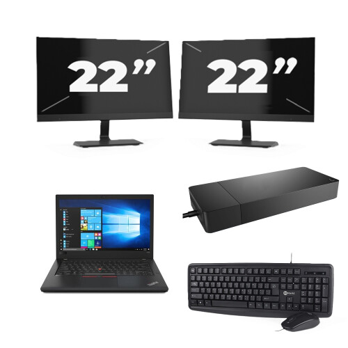 Refurbished Lenovo ThinkPad A485 - AMD Ryzen 5 2500U - 14 inch - 8GB RAM - 256GB SSD - Windows 10 + 2x 22 inch Monitor Tweedehands
