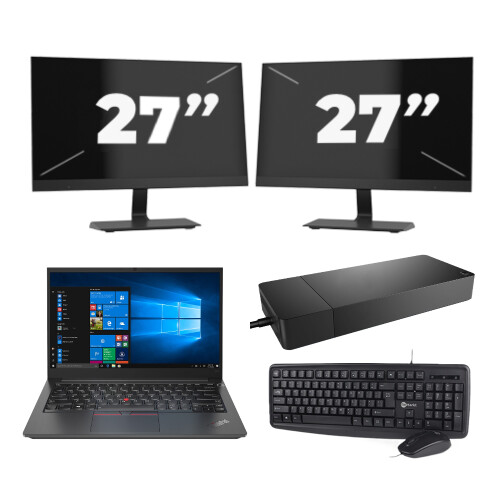 Refurbished Lenovo Thinkpad E14 G2 - Intel Core i3-11e Generatie - 14 inch - 16GB RAM - 512GB SSD - Windows 11 Home + 2x 27 inch Monitor Tweedehands