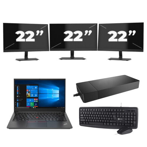 Refurbished Lenovo Thinkpad E14 G2 - Intel Core i3-11e Generatie - 14 inch - 8GB RAM - 256GB SSD - Windows 11 Home + 3x 22 inch Monitor Tweedehands