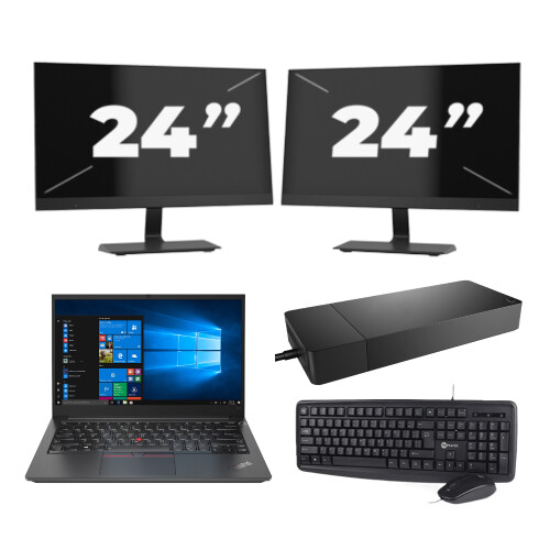 Refurbished Lenovo Thinkpad E14 G2 - Intel Core i3-11e Generatie - 14 inch - 8GB RAM - 256GB SSD - Windows 11 Home + 2x 24 inch Monitor Tweedehands