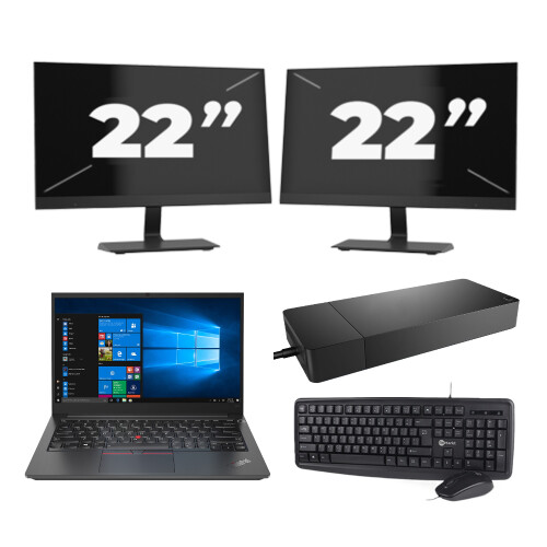 Refurbished Lenovo Thinkpad E14 G2 - Intel Core i3-11e Generatie - 14 inch - 8GB RAM - 256GB SSD - Windows 11 Home + 2x 22 inch Monitor Tweedehands