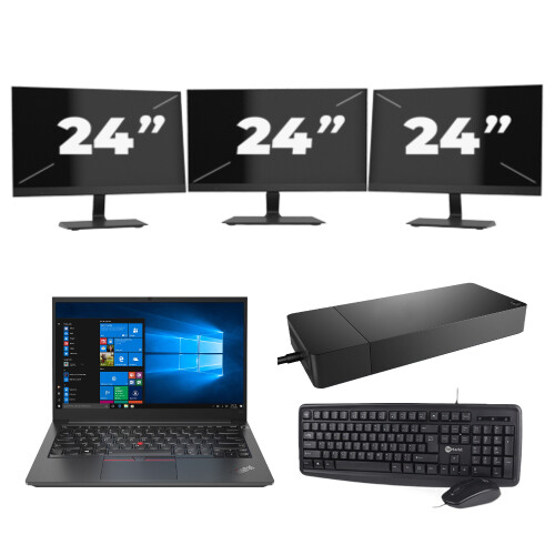 Refurbished Lenovo Thinkpad E14 G2 - Intel Core i5-11e Generatie - 14 inch - 8GB RAM - 256GB SSD - Windows 11 Home + 3x 24 inch Monitor Tweedehands