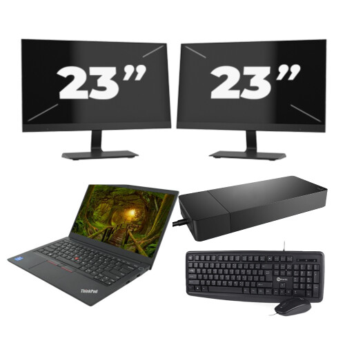 Refurbished Lenovo ThinkPad E14 Gen 2 - Intel Core i3-11e Generatie - 14 inch - 8GB RAM - 256GB SSD - Windows 11 Home + 2x 23 inch Monitor Tweedehands