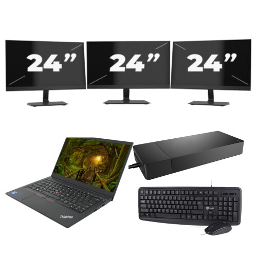 Refurbished Lenovo ThinkPad E14 Gen 2 - Intel Core i3-11e Generatie - 14 inch - 8GB RAM - 256GB SSD - Windows 11 Home + 3x 24 inch Monitor Tweedehands