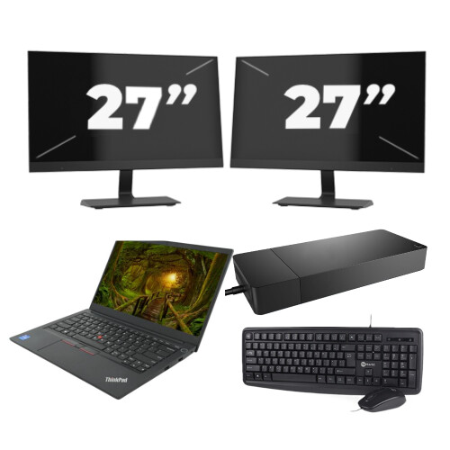 Refurbished Lenovo ThinkPad E14 Gen 2 - Intel Core i3-11e Generatie - 14 inch - 8GB RAM - 512GB SSD - Windows 11 Home + 2x 27 inch Monitor Tweedehands