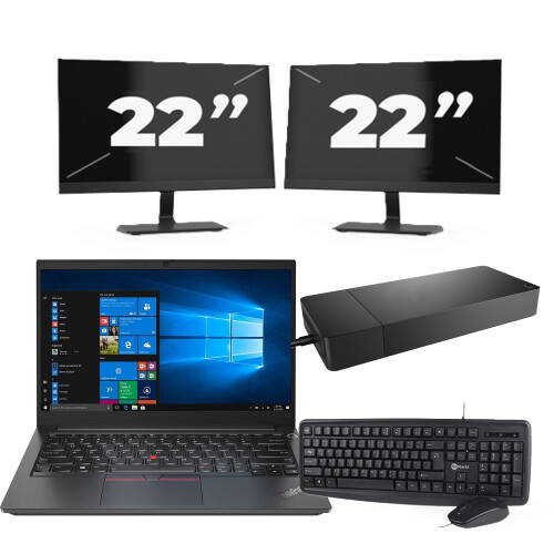 Refurbished Lenovo ThinkPad E14 Gen 2 - Intel Core i3-11e Generatie - 14 inch - 16GB RAM - 256GB SSD - Windows 11 Home + 2x 22 inch Monitor Tweedehands