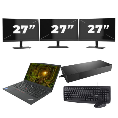 Refurbished Lenovo ThinkPad E14 Gen 2 - Intel Core i3-11e Generatie - 14 inch - 8GB RAM - 512GB SSD - Windows 11 Home + 3x 27 inch Monitor Tweedehands