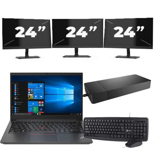 Refurbished Lenovo ThinkPad E14 Gen 2 - Intel Core i3-11e Generatie - 14 inch - 8GB RAM - 256GB SSD - Windows 11 Home + 3x 24 inch Monitor Tweedehands