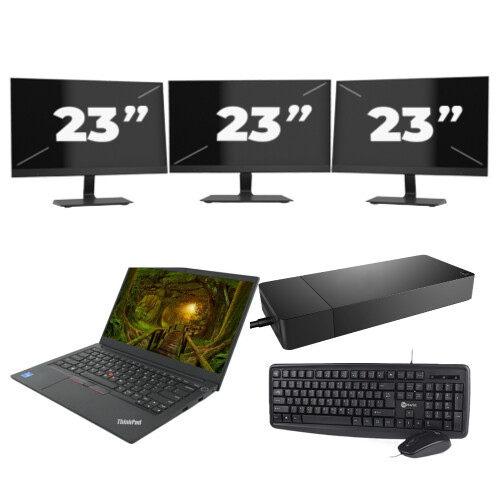 Refurbished Lenovo ThinkPad E14 Gen 2 - Intel Core i3-11e Generatie - 14 inch - 8GB RAM - 256GB SSD - Windows 11 Home + 3x 23 inch Monitor Tweedehands