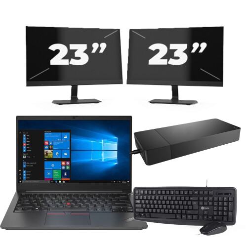 Refurbished Lenovo ThinkPad E14 Gen 2 - Intel Core i5-11e Generatie - 14 inch - 16GB RAM - 256GB SSD - Windows 11 Home + 2x 23 inch Monitor Tweedehands